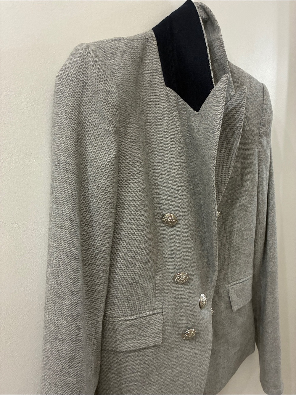 Veronica Beard Gray Double-Breasted Military-Style Blazer - size 4 - wool blend - Picture 8 of 11